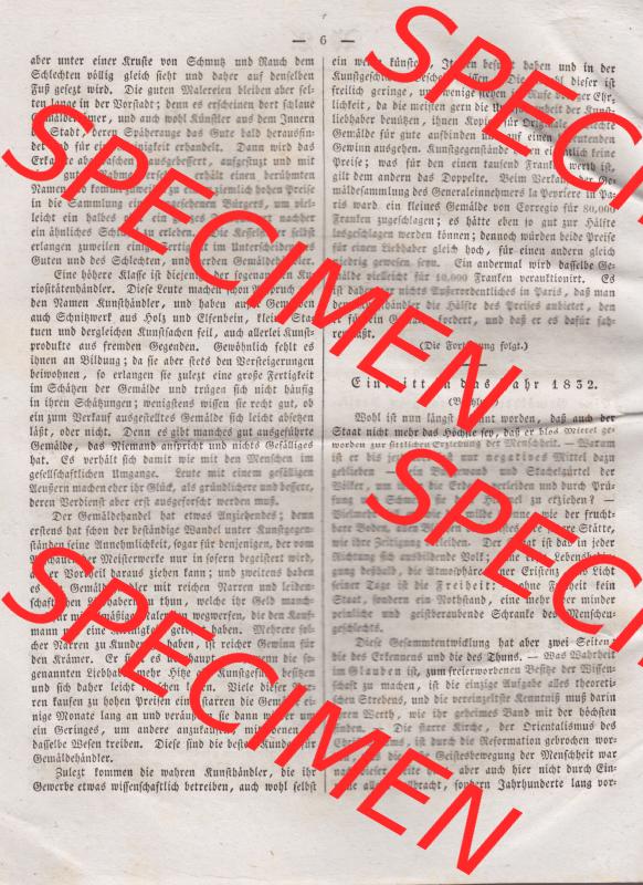 Morgenblatt 1832, 3 Januar, Nr. 2, Seite 6, Eintritt in das Jahr 1832. Das Digitale Bild / Foto der relativ wertvollen „Morgenblatt für gebildete Stände“-Zeitschrift... Sammlung