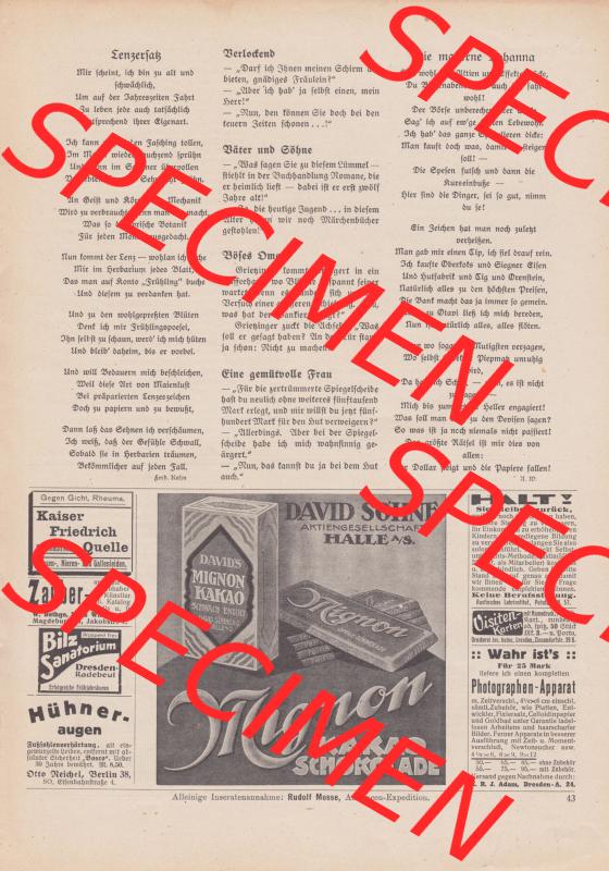 Meggendorfer-Blätter 1922, Nr. 1634, vom 20 April 1922, Seite 43, Mignon Kakao-Schokolade, Werbung von David Söhne Aktiengesellschaft Halle. Das Digitale... Sammlung
