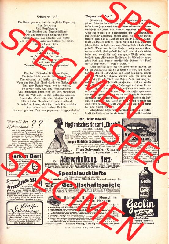 Meggendorfer-Blätter 1920, Nr. 1552, Seite 206, Schwere Last, Bohnen und Speck. Die Digitalen JPG-Bilder der digitalisierten Zeitschrift „Meggendorfer-Blätter“... Sammlung