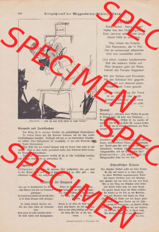 Meggendorfer-Blätter 1917, Nr. 1403, vom 15. November 1917 Seite 100, Kriegschronik der Meggendorfer-Blätter. Das Digitale Bild / Foto der relativ wertvollen... Sammlung