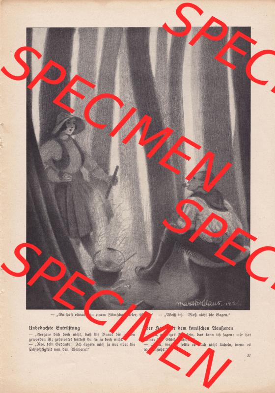 Meggendorfer-Blätter 1922, Nr. 1634, vom 20 April 1922, Seite 37, Unbedachte Entrüstung, Zeichnung, Frau und Mann. Das Digitale Bild / Foto... Sammlung