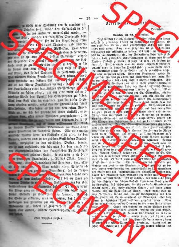 Morgenblatt 1832, 7 Januar, Nr. 6, Seite 23, Fortsetzung Korrespondenz Nachrichten. Das Digitale Bild / Foto der relativ wertvollen „Morgenblatt für... Sammlung