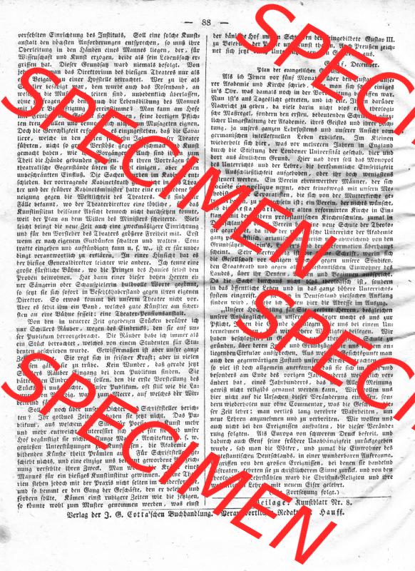 Morgenblatt 1832, Donnerstag, 26 Januar, Nr. 22, Seite 88, Korrespondenz Nachrichten. Das Digitale Bild / Foto der relativ wertvollen „Morgenblatt... Sammlung
