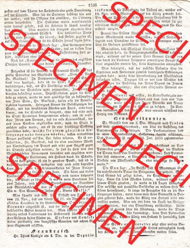 Augsburg 1832, Nro / Nr 346, Dienstag 11 Dezember, Augsburger Abendzeitung Seite 1383 (1). Die Digitalen JPG-Bilder der digitalisierten Augsburger Zeitung aus dem... Sammlung