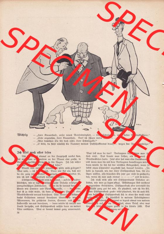 Meggendorfer-Blätter 1922, Nr. 1634, vom 20 April 1922, Seite 36, Wichtig, Ich Esel muss alles lesen. Das Digitale Bild / Foto der relativ wertvollen... Sammlung