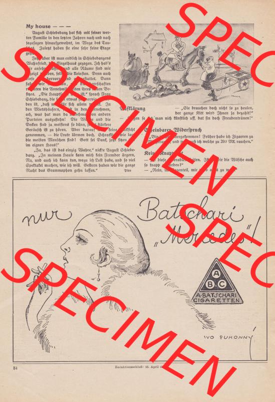 Meggendorfer-Blätter 1923, Nr. 1690, vom 17. Mai 1923, Seite 84, Batschari Mercedes-Werbung, Aufklärung. Die Digitalen JPG-Bilder der digitalisierten... Sammlung