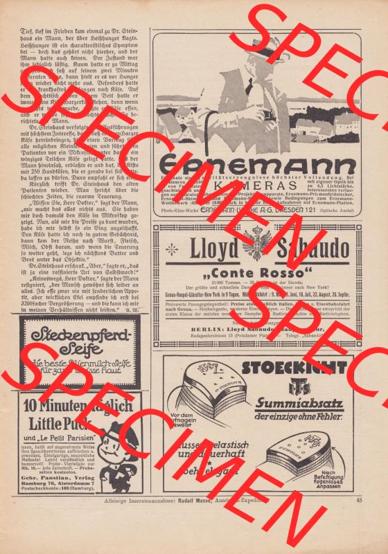 Meggendorfer-Blätter 1922, Nr. 1634, vom 20 April 1922, Seite 45, Ernemann-Kameras, Ernemann-Werke AG Dresden. Das Digitale Bild / Foto der relativ... Sammlung