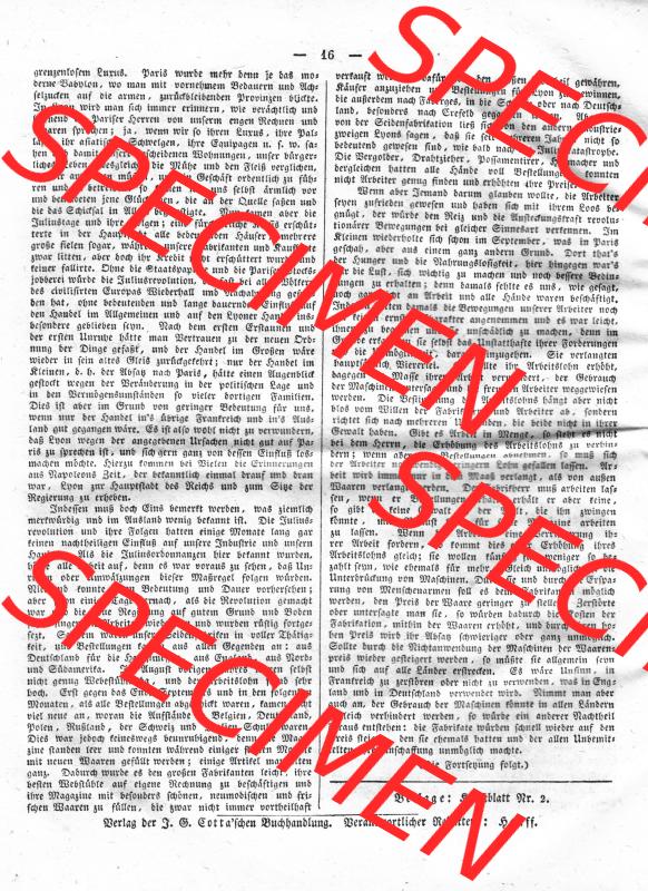 Morgenblatt 1832, 5 Januar, Nr. 4, Seite 16, aus Artikel mit Schlusswort: „Verantwortlicher Redakteur - Hauff“. Das Digitale Bild... Sammlung