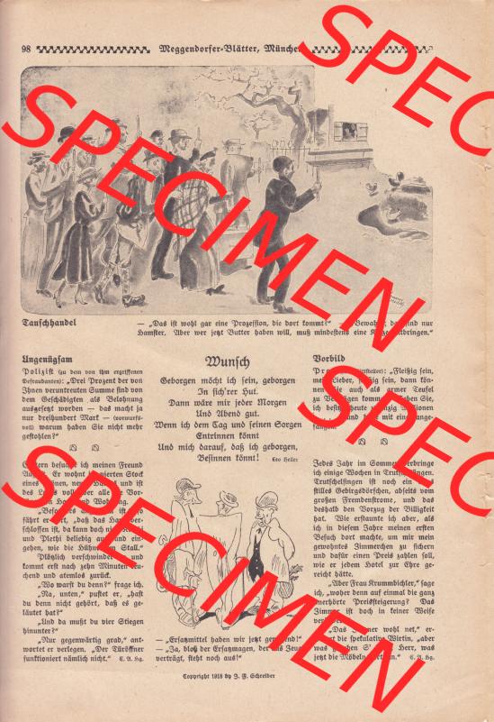 Meggendorfer-Blätter 1919, Nr. 1442, vom 15. August 1919 Seite 98, Tauschhandel, Ungenügsam, Wunsch, Vorbild. Die Digitalen JPG-Bilder... Sammlung