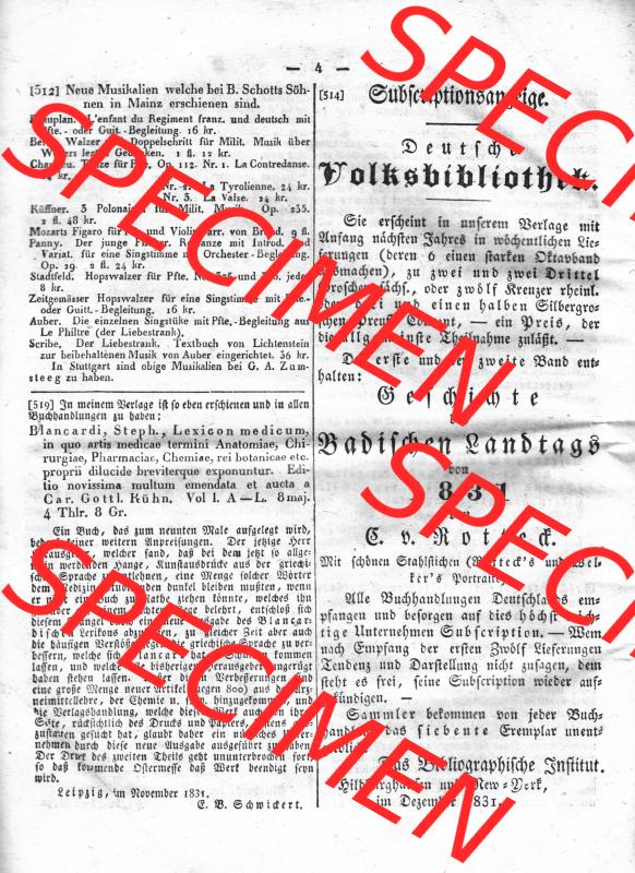 Morgenblatt 1832, 7 Januar, Nr. 1, Seite 4, Intelligenz-Blatt, Technologische Encyklopädie. Das Digitale Bild / Foto der relativ wertvollen „Morgenblatt... Sammlung