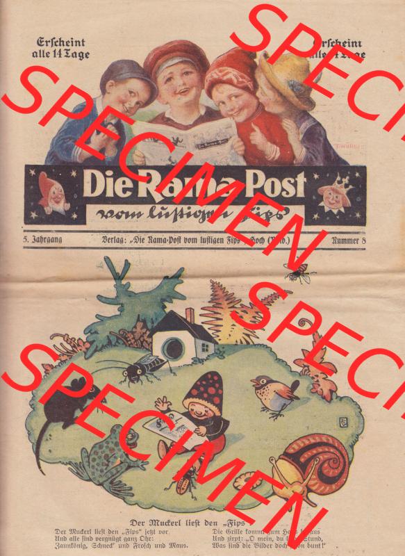 Die Rama-Post vom lustigen Fips, 1929, 1930, 5. Jahrgang, Nr. 8, Seite 57, Der Muckerl liest den Fips. Das Digitale Bild / Foto der Die Rama-Post... Sammlung