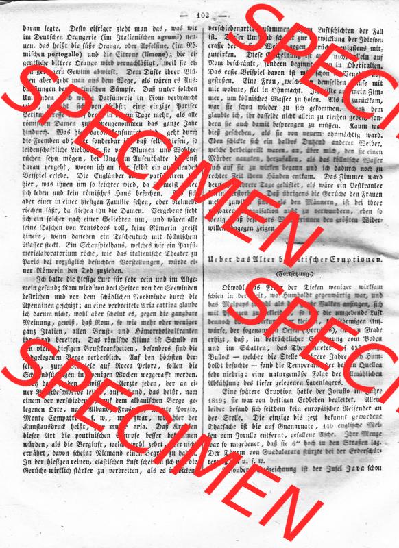 Morgenblatt 1832, Dienstag, 31. Januar, Nr. 26, Seite 102, Über das Alter der basaltischer Eruptionen - Fortsetzung. Das Digitale Bild / Foto... Sammlung