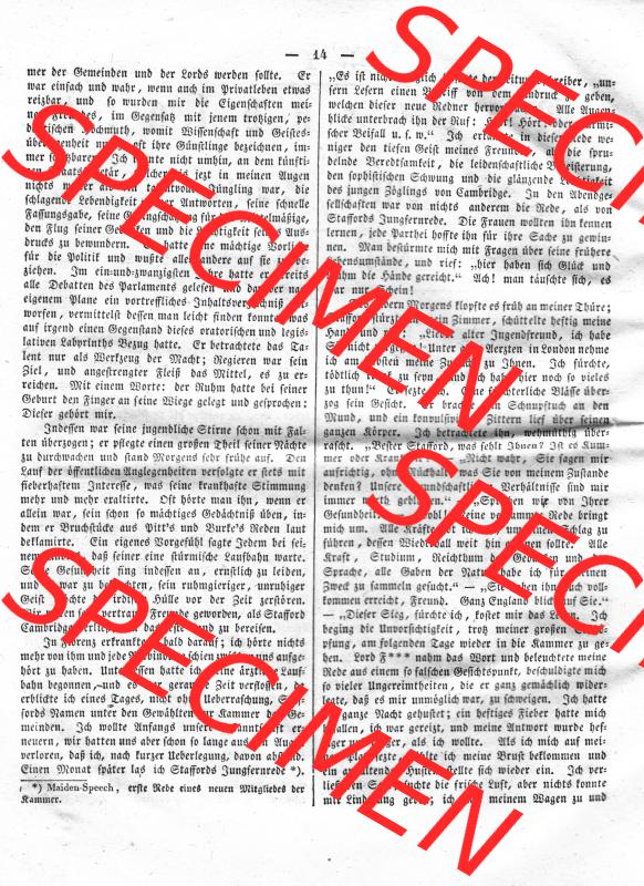 Morgenblatt 1832, 5 Januar, Nr. 4, Seite 14, Artikel „Der Politiker“. Das Digitale Bild / Foto der relativ wertvollen „Morgenblatt... Sammlung