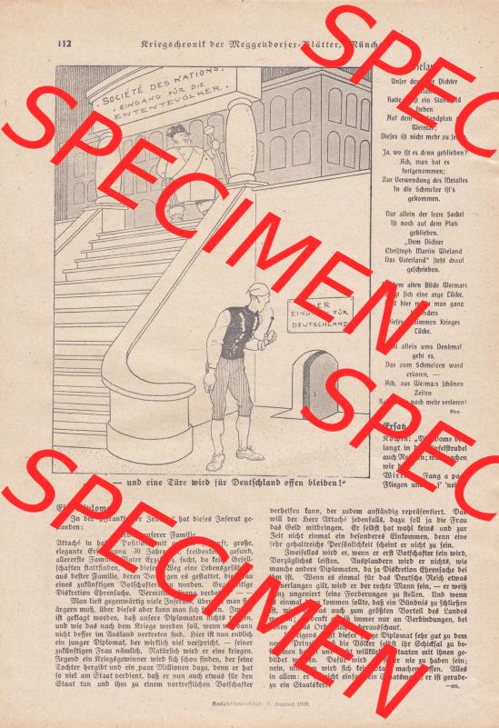 Meggendorfer-Blätter 1919, Nr. 1442, vom 15. August 1919 Seite 112, Ein Diplomat, Kriegschronik. Die Digitalen JPG-Bilder der digitalisierten Zeitschrift... Sammlung