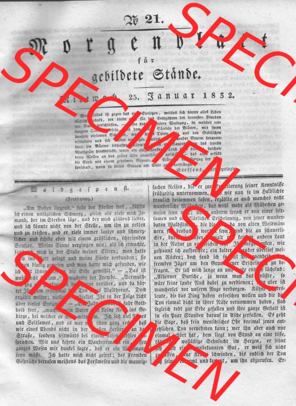 Morgenblatt 1832, Mittwoch, 25 Januar, Nr. 21, Seite 81, Waldgespenst. Das Digitale Bild / Foto der relativ wertvollen „Morgenblatt für gebildete... Sammlung