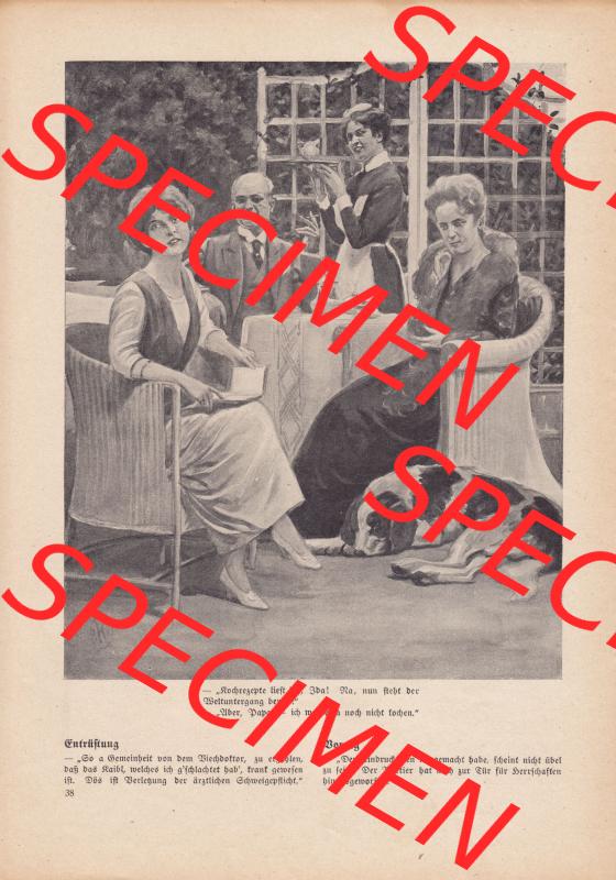 Meggendorfer-Blätter 1922, Nr. 1634, vom 20 April 1922, Seite 38, Foto einer Familien-Sitzung, mit Dienstmädchen. Das Digitale Bild / Foto der... Sammlung