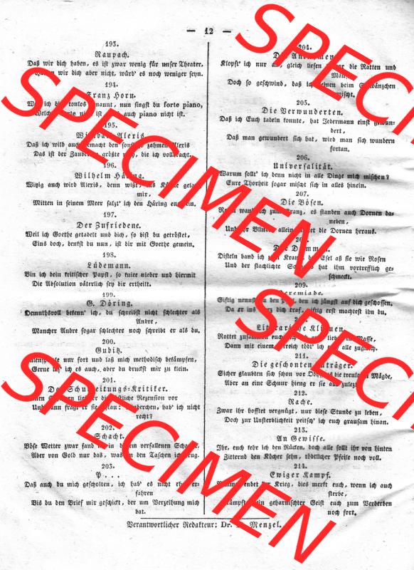 Morgenblatt 1832, 6 Januar, Nr. 3, Seite 12, Literatur-Blatt, Nachrichten 193 bis 214. Das Digitale Bild / Foto der relativ wertvollen „Morgenblatt... Sammlung