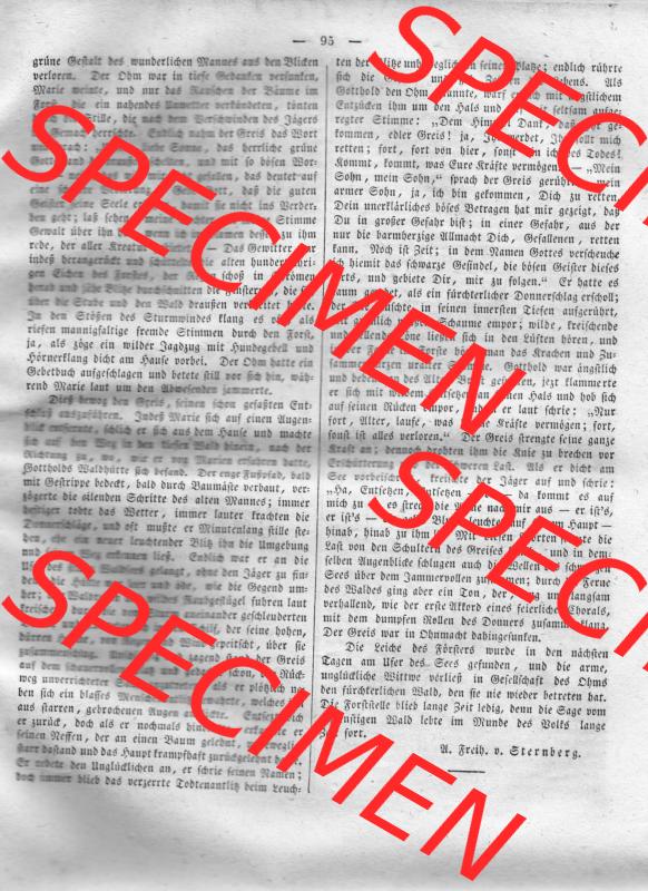 Morgenblatt 1832, Sonnabend, 28 Januar, Nr. 24, Seite 95, Fortsetzung vom Waldgespenst. Das Digitale Bild / Foto der relativ wertvollen „Morgenblatt... Sammlung