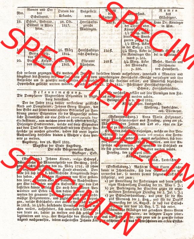 Augsburg 1832, 10. Nov. 1832 Nro. 129. Beilage Augsburger Ordinari-Postzeitung (3) Sammlung