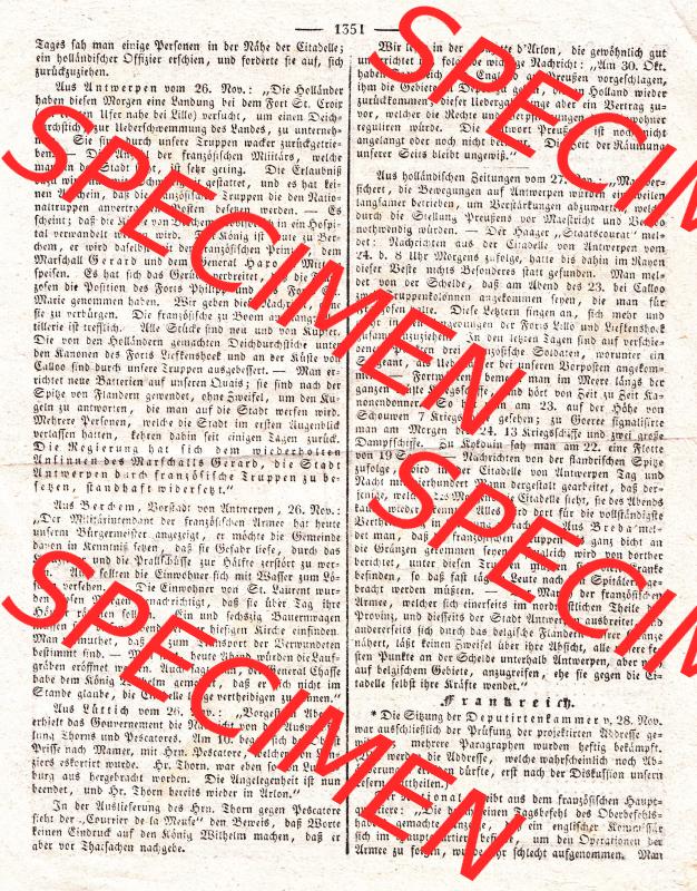 Augsburg 1832, 338, Montag 3. Dezember, Augsburger Abendzeitung Seite 1351. Die Digitalen JPG-Bilder der digitalisierten Augsburger Zeitung können heruntergeladen werden. Sammlung