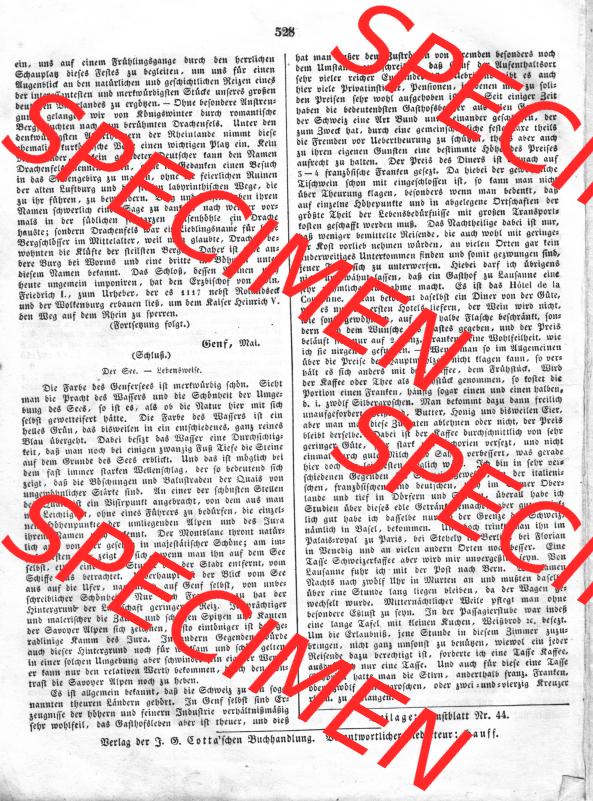 Morgenblatt für gebildete Leser 1845, Dienstag, 3. Juni, Nr. 132, Seite 528, Korrespondenz Nachrichten, Genf im Mai, Der See - Lebensweise.... Sammlung