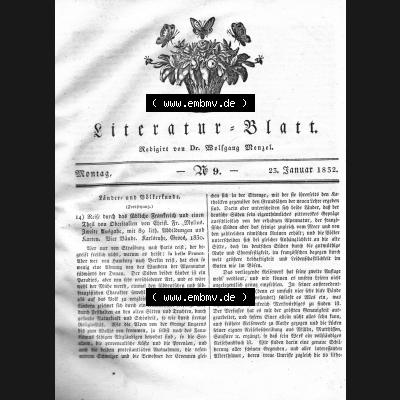 Morgenblatt 1832, Montag 23 Januar, Nr. 9, Seite 33, Literatur-Blatt mit Länder und Völkerkunde. Das Digitale Bild / Foto der relativ wertvollen „Morgenblatt... Sammlung