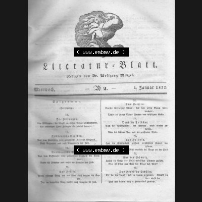 Morgenblatt 1832, 4 Januar, Nr. 2, Seite 5, Literatur-Blatt. Das Digitale Bild / Foto der relativ wertvollen „Morgenblatt für gebildete Stände“-Zeitschrift... Sammlung