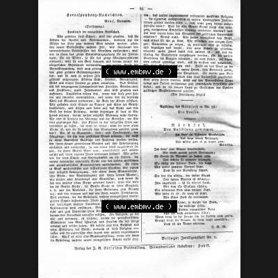 Morgenblatt 1832, Sonnabend, 28 Januar, Nr. 24, Seite 96, Korrespondenz Nachrichten. Das Digitale Bild / Foto der relativ wertvollen „Morgenblatt für... Sammlung