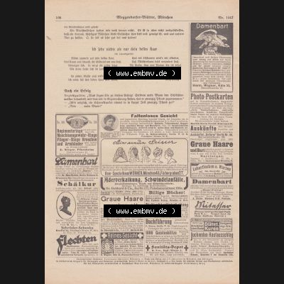 Meggendorfer-Blätter 1919, Nr. 1442, vom 15. August 1919 Seite 108, Ich lebe nichts als nur dein helles Haar, Werbung Damenbart. Die Digitalen JPG-Bilder... Sammlung