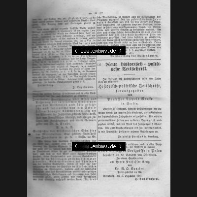 Morgenblatt 1832, 7 Januar, Nr. 1, Seite 3, Intelligenz-Blatt, Technologische Encyklopädie. Das Digitale Bild / Foto der relativ wertvollen „Morgenblatt... Sammlung