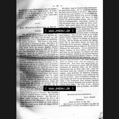 Morgenblatt 1832, 5 Januar, Nr. 4, Seite 15, Artikel „Eine Gemälde-Versteigerung in Paris“. Das Digitale Bild / Foto der relativ... Sammlung