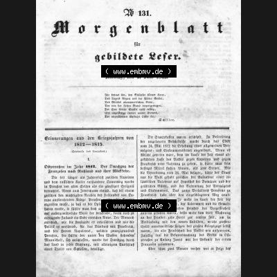 Morgenblatt für gebildete Leser 1845, Montag, 2. Juni, Nr. 131, Seite 521, Erinnerungen aus den Kriegsjahren 1812-1815. Das Digitale Bild / Foto... Sammlung