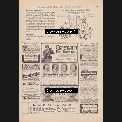 Meggendorfer-Blätter 1917, Nr. 1403, vom 15. November 1917 Seite 99, Ernemann Feld-Kameras, Ernemann-Werke, AG Dresden 121. Das Digitale Bild /... Sammlung