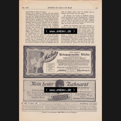 Meggendorfer-Blätter 1917, Nr. 1403, vom 15. November 1917 Seite 109, Mein bester Zahnarzt, Zahnpasta Kaliklora-Werbung. Das Digitale Bild / Foto der... Sammlung