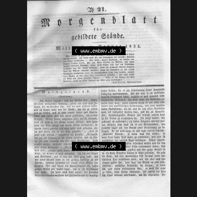 Morgenblatt 1832, Mittwoch, 25 Januar, Nr. 21, Seite 81, Waldgespenst. Das Digitale Bild / Foto der relativ wertvollen „Morgenblatt für gebildete... Sammlung