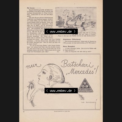 Meggendorfer-Blätter 1923, Nr. 1690, vom 17. Mai 1923, Seite 84, Batschari Mercedes-Werbung, Aufklärung. Die Digitalen JPG-Bilder der digitalisierten... Sammlung