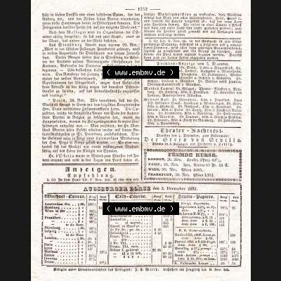 Augsburg 1832, 338, Montag 3. Dezember, Augsburger Abendzeitung Seite 1352. Die Digitalen JPG-Bilder der digitalisierten Augsburger Zeitung können heruntergeladen werden. Sammlung