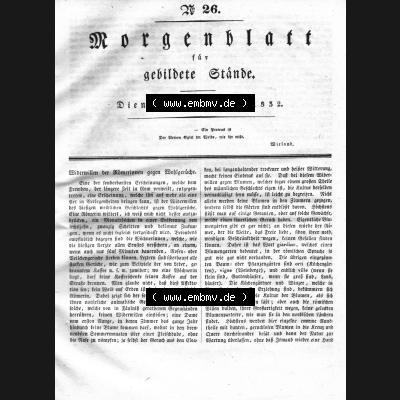 Morgenblatt 1832, Dienstag, 31. Januar, Nr. 26, Seite 101, Wiederwillen der Römerinnen gegen Wohlgerüche. Das Digitale Bild / Foto der relativ... Sammlung