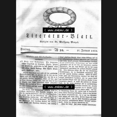 Morgenblatt 1832, Freitag 27 Januar, Nr. 10, Seite 37, Literatur-Blatt mit Länder und Völkerkunde. Das Digitale Bild / Foto der relativ wertvollen „Morgenblatt... Sammlung