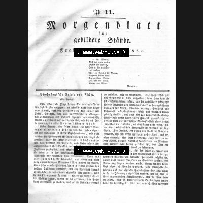 Morgenblatt 1832, Freitag, 13 Januar, Nr. 11, Seite 41, Psychologische Briefe von Fichte. Das Digitale Bild / Foto der relativ wertvollen „Morgenblatt... Sammlung