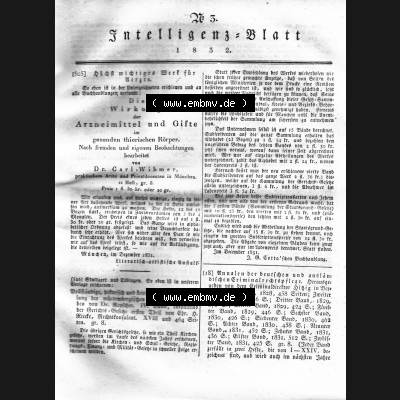 Morgenblatt 1832, Sonnabend 28 Januar, Nr. 5, Seite 9, Intelligenz-Blatt, Die Wirkung von Arzneimittel und Gifte. Das Digitale Bild / Foto der relativ wertvollen... Sammlung