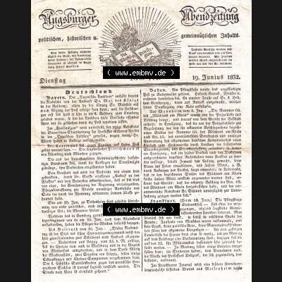 Augsburg 1832, 171, Dienstag 19. Juni, Augsburger Abendzeitung Seite 677. Die Digitalen JPG-Bilder der digitalisierten Augsburger Zeitung können heruntergeladen werden. Sammlung