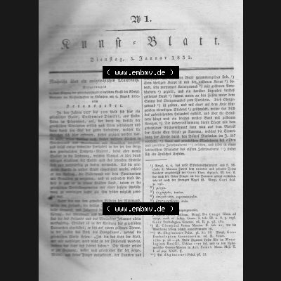 Morgenblatt 1832, 3 Januar, Nr. 1, Seite 1, Kunst-Blatt. Das Digitale Bild / Foto der relativ wertvollen „Morgenblatt für gebildete Stände“-Zeitschrift... Sammlung