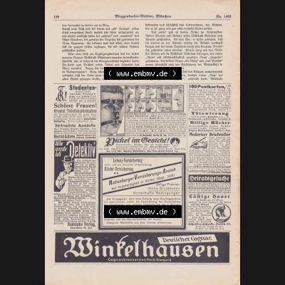 Meggendorfer-Blätter 1917, Nr. 1403, vom 15. November 1917 Seite 110, Winkelhausen, Cognac Brennereien Preuß-Stargard. Das Digitale Bild / Foto... Sammlung