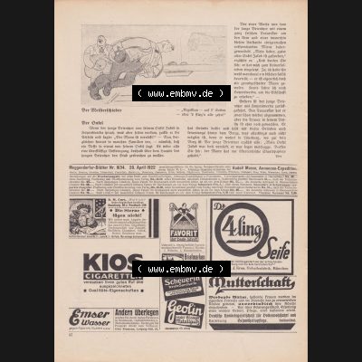 Meggendorfer-Blätter 1922, Nr. 1634, vom 20 April 1922, Seite 42, Der Meisterschieber, Der Dusel, Werbung für Dr. 4ling Seife. Das Digitale... Sammlung