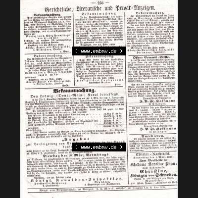 Augsburg 1838, Nr. 59, Mittwoch 28. Februar, Augsburger Abendzeitung Seite 236. Die Digitalen JPG-Bilder der digitalisierten Augsburger Zeitung 1838 können heruntergeladen... Sammlung