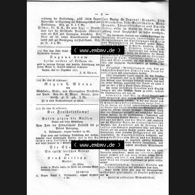 Morgenblatt 1832, Sonnabend 14 Januar, Nr. 2, Seite 6, Intelligenz-Blatt, Notiz für Deflamatoren. Das Digitale Bild / Foto der relativ wertvollen „Morgenblatt... Sammlung