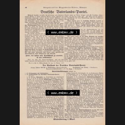 Meggendorfer-Blätter 1917, Nr. 1403, vom 15. November 1917 Seite 98, Deutsche Vaterlands-Partei. Das Digitale Bild / Foto der relativ wertvollen „Meggendorfer-Blätter“... Sammlung