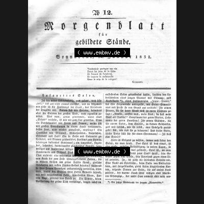Morgenblatt 1832, Sonnabend, 14 Januar, Nr. 12, Seite 45, Lafayettes Salon. Das Digitale Bild / Foto der relativ wertvollen „Morgenblatt für gebildete... Sammlung