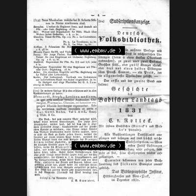 Morgenblatt 1832, 7 Januar, Nr. 1, Seite 4, Intelligenz-Blatt, Technologische Encyklopädie. Das Digitale Bild / Foto der relativ wertvollen „Morgenblatt... Sammlung